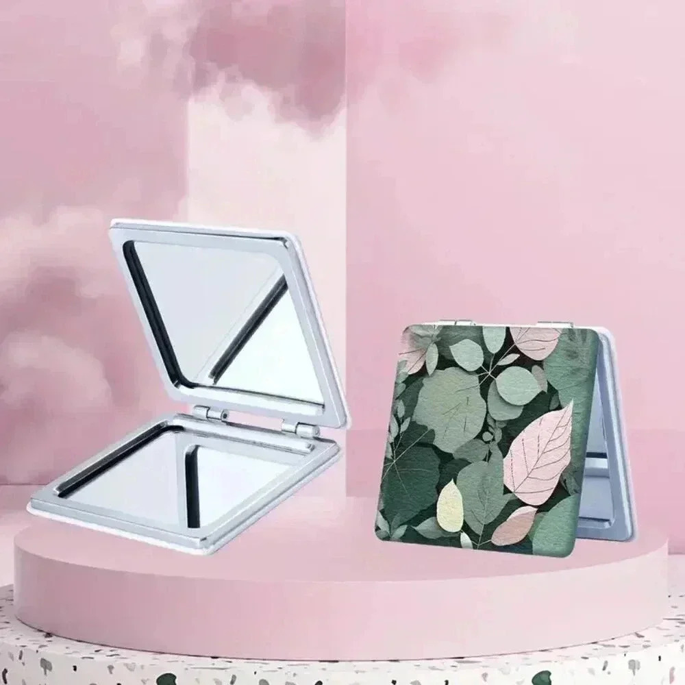 Faux Leather Handheld Folding Mirror for Women